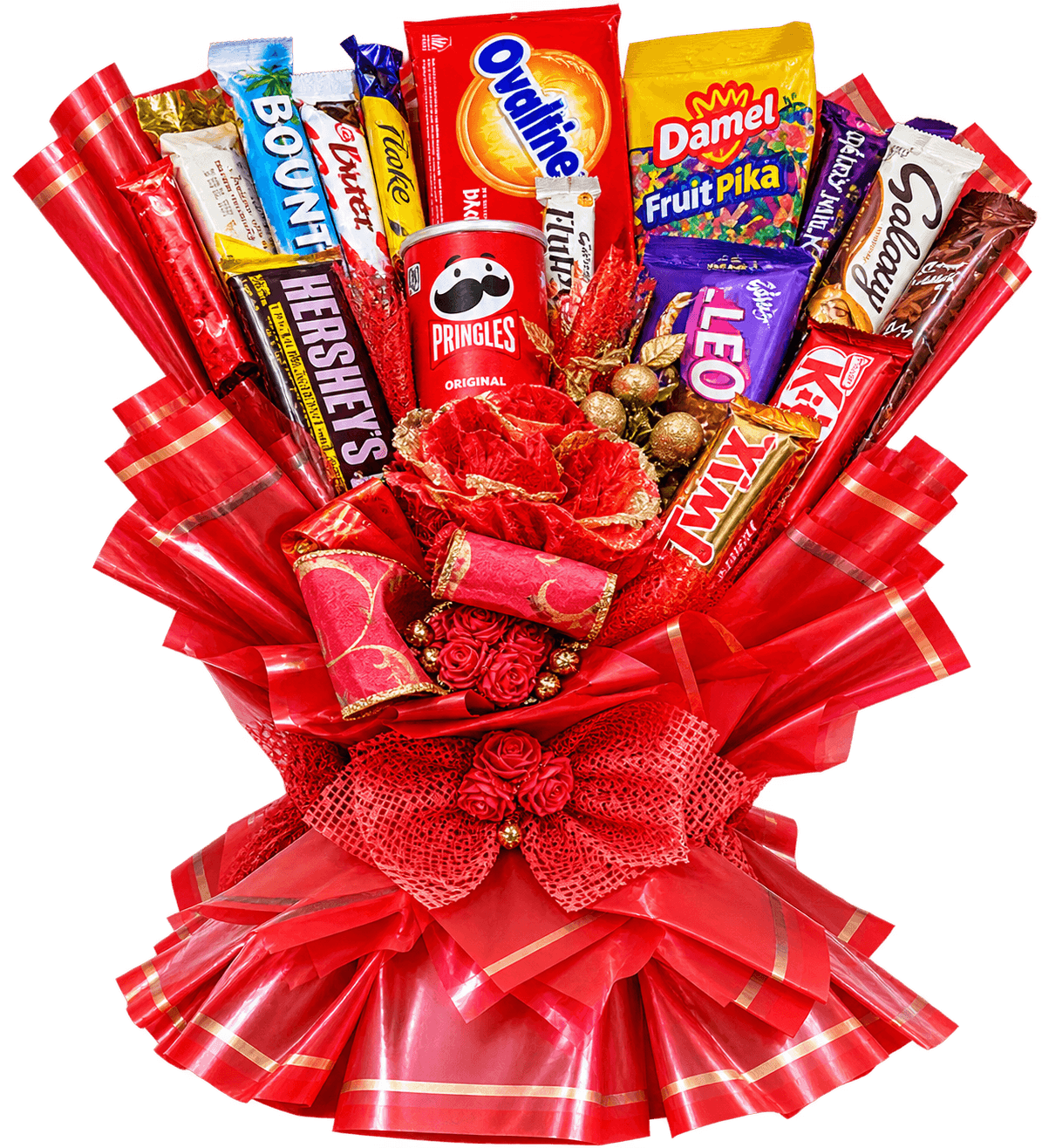 LAVISH RED CANDY BOUQUET WITH CHOCOLATES