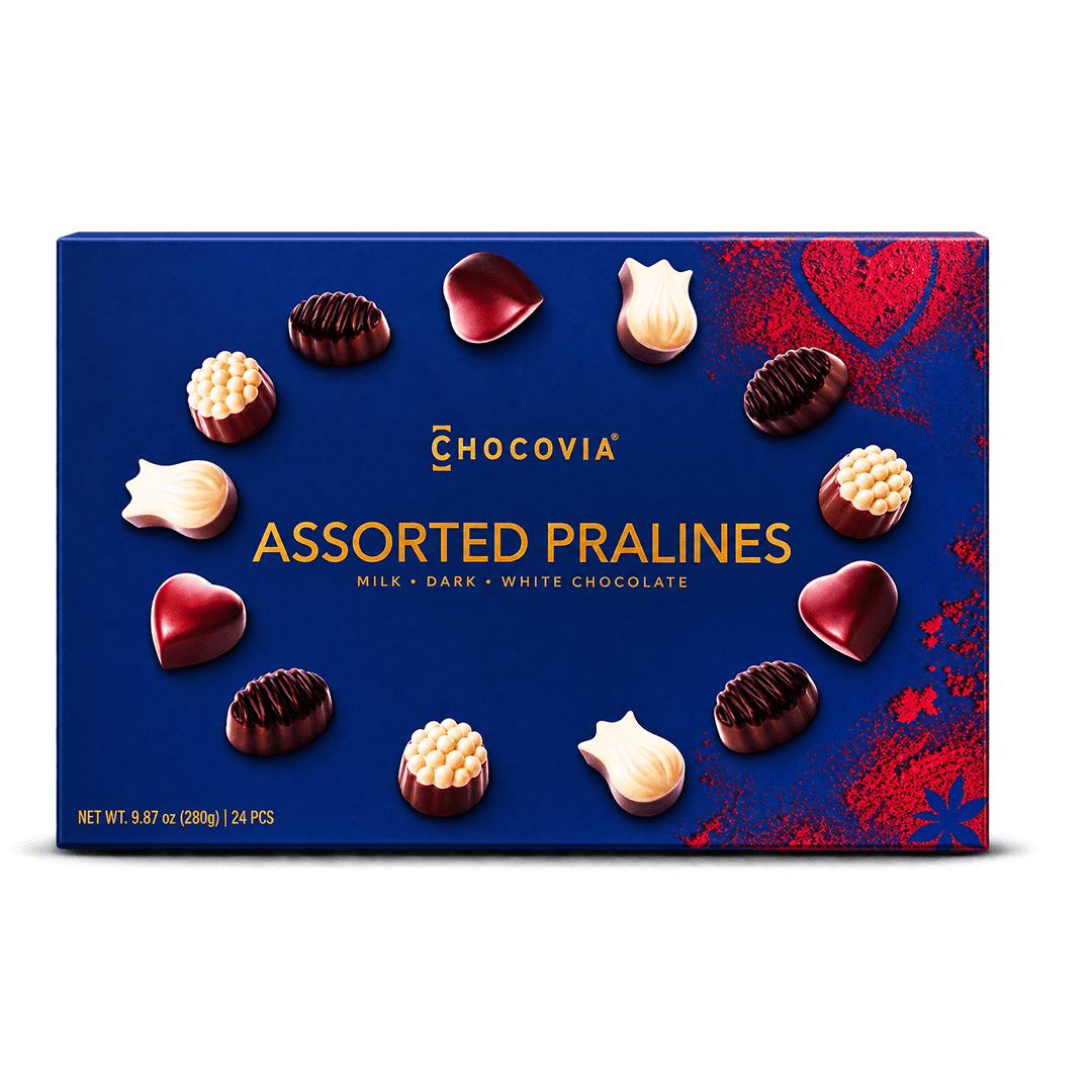 CHOCOVIA ASSORTED PRALINE CHOCOLATE BLUE BOX 280G