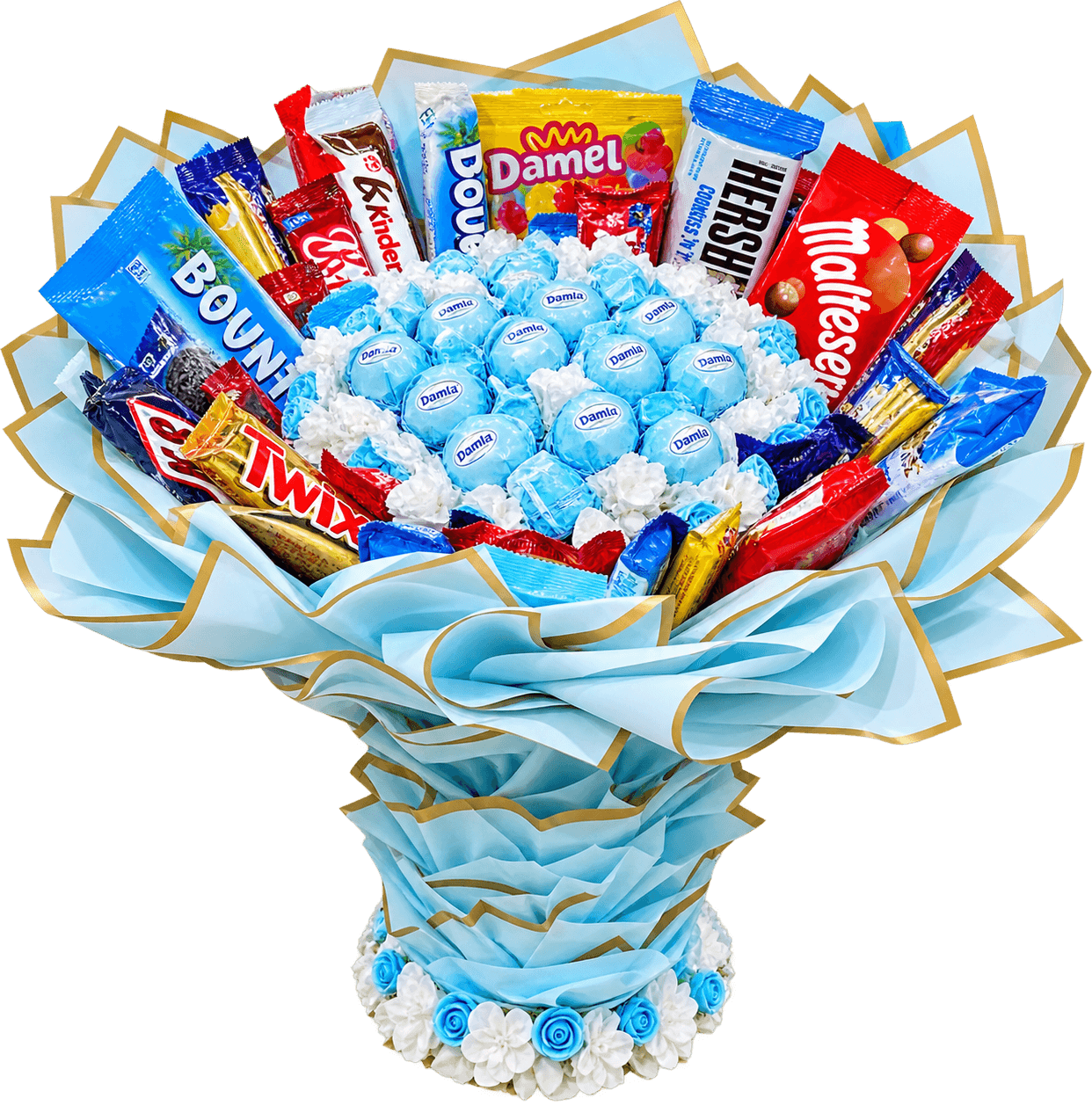 BLUE BOUQUET WITH CHOCOLATE BARS